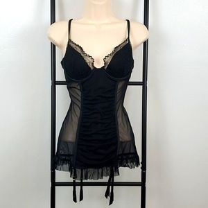 Victoria’s Secret Black Lace Corset Suspended Lingerie Women 34C Luxury